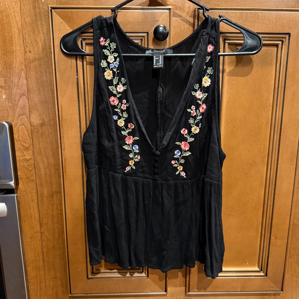 Forever 21 Black Floral Embroidered Blouse